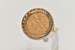 A HALF SOVEREIGN RING, George and the Dragon 1911, George V to the obverse, set into 9ct yellow gold