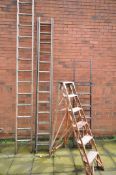 A VINTAGE HATHERLEY JONES PATENT PINE STEP LADDER, along with a tubular step ladder, and two