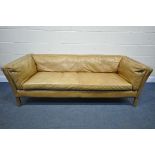 A JOHN LEWIS TAN LEATHER SOFA, width 198cm x depth 80cm x height 64cm (condition:- discolouration in