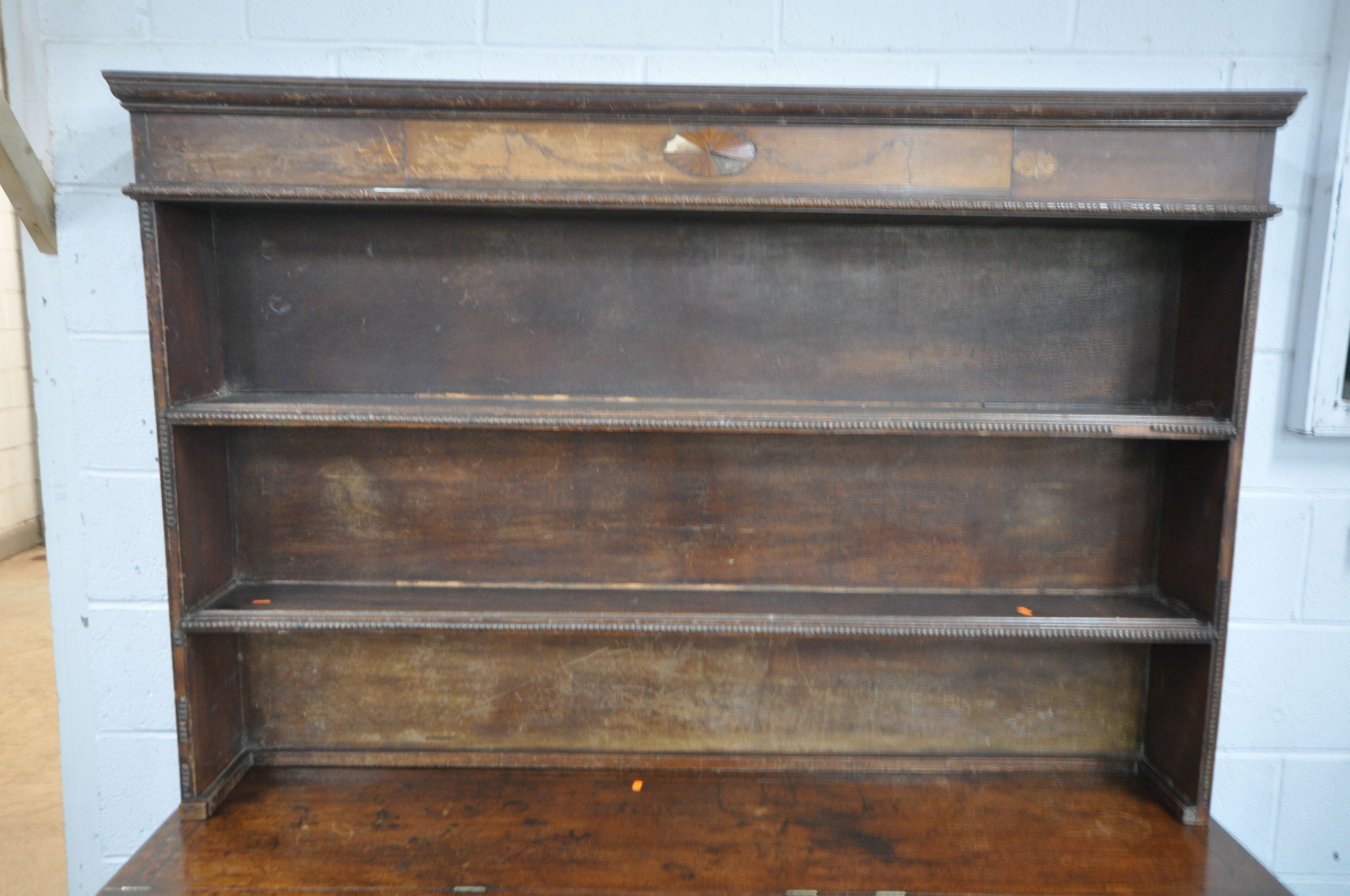 A PART GEORGIAN MAHOGANY AND INLAID PIANOFORTE/DRESSER, the later plate rack top on a pianoforte - Image 2 of 3