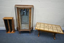 AN ART DECO WALNUT CHINA CABINET, width 72cm depth 31cm x height 117cm, along with a mid-century