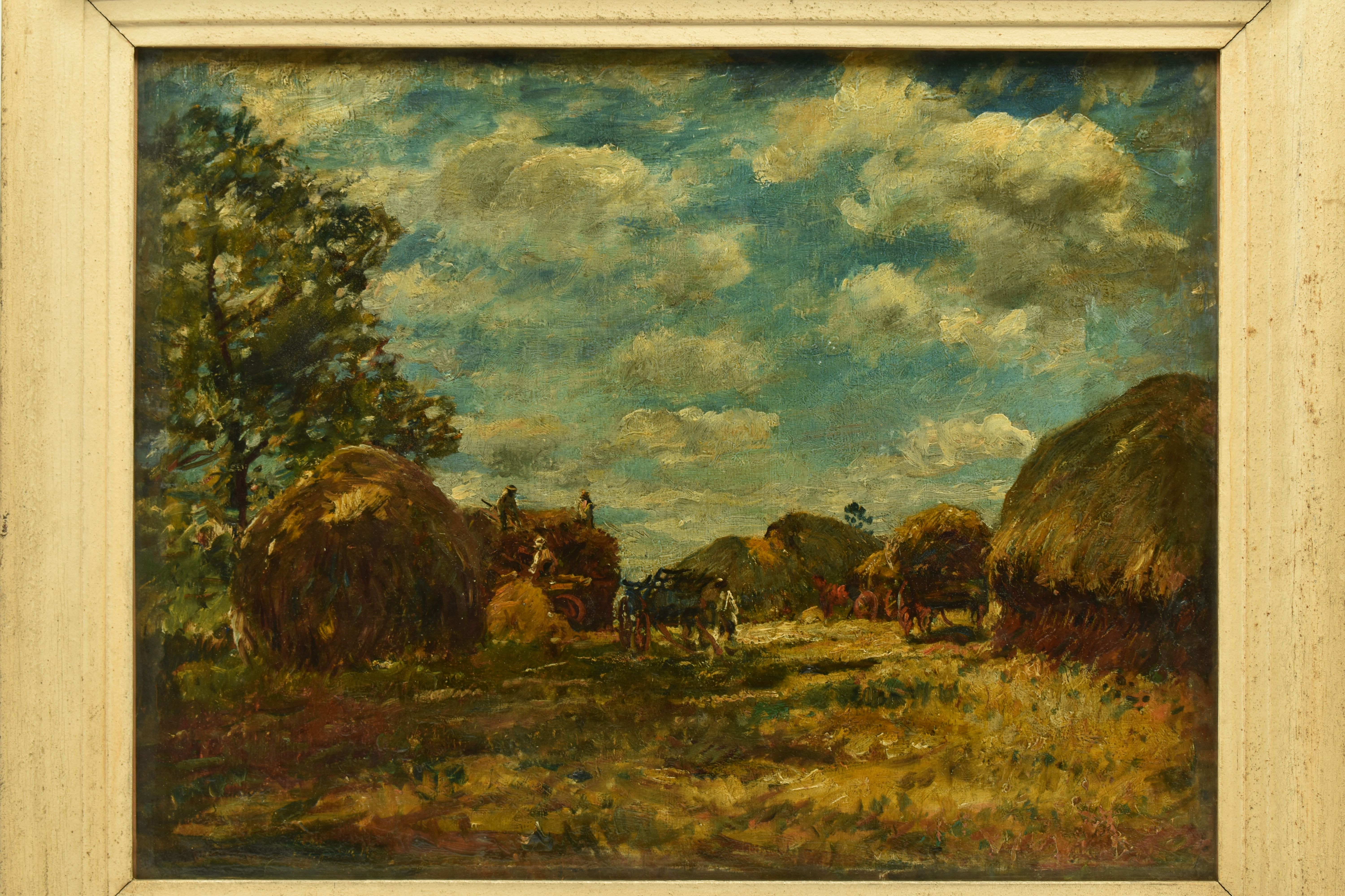 CIRCLE OF MARK FISHER (1841-1923) 'HAYSTACKS, WIDDINGTON, ESSEX', a harvesting scene with figures - Image 2 of 9