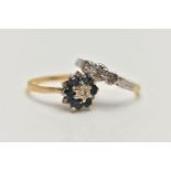 TWO GEM SET RINGS, to include a sapphire and diamond cluster ring, with a central single cut diamond