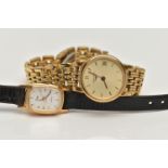 A LADYS 'LONGINES' WRISTWATCH AND A TIMEX WATCH, quartz Longines, round gold dial signed 'Longines',