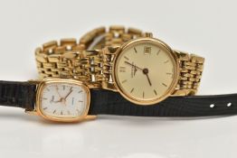 A LADYS 'LONGINES' WRISTWATCH AND A TIMEX WATCH, quartz Longines, round gold dial signed 'Longines',