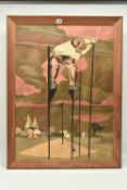 CLIVE KIDDER (1930-) 'STILTED MAN', a vorticist style landscape with a central male figure on stilts
