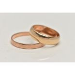 TWO 9CT GOLD BAND RINGS, the first a yellow gold band ring, approximate width 5.5mm, hallmarked