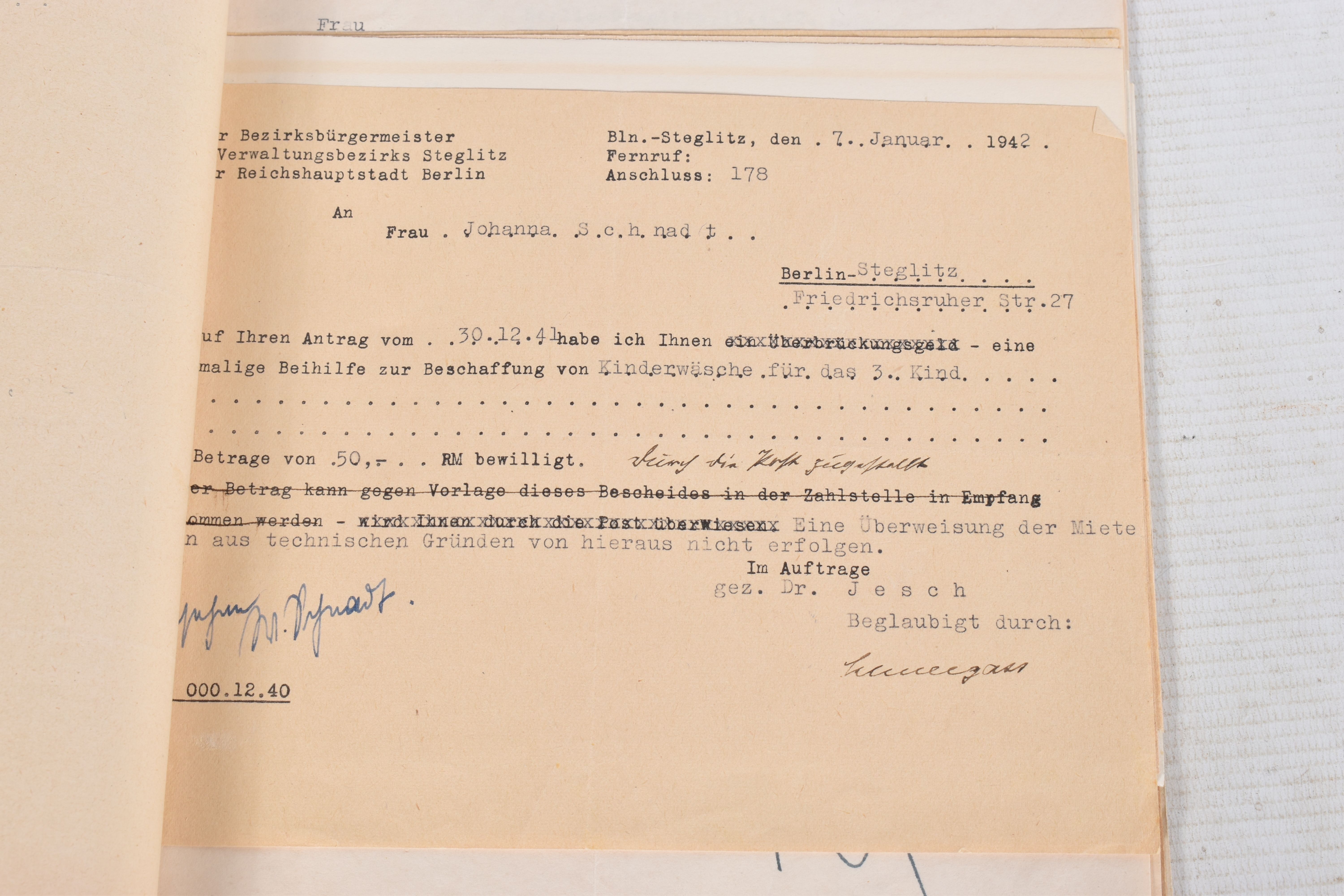 A LARGE COLLECTION OF DOCUMENTS FOR WALTER SCHNADT, to include documents, photo, and a card, he - Image 11 of 46