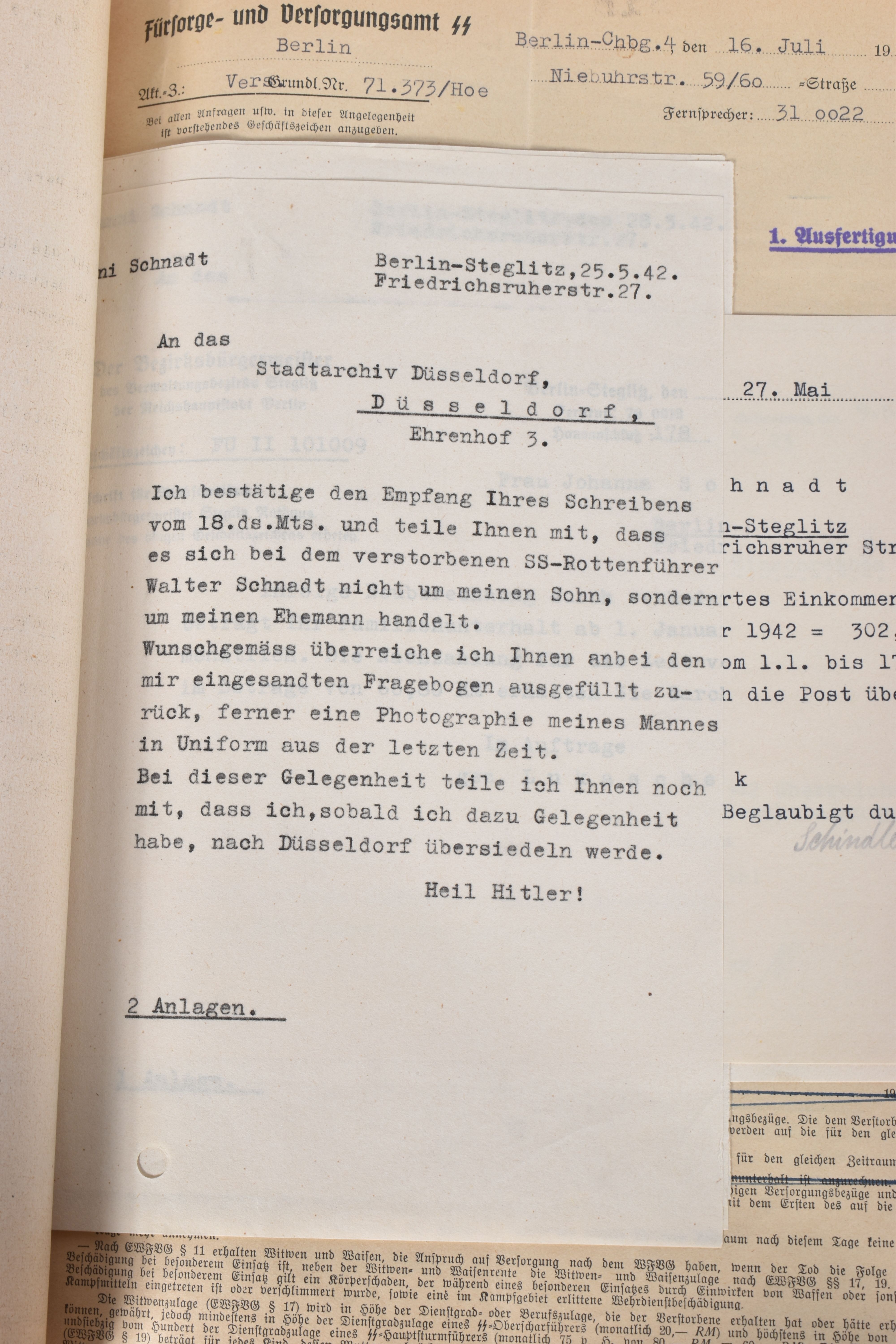 A LARGE COLLECTION OF DOCUMENTS FOR WALTER SCHNADT, to include documents, photo, and a card, he - Image 37 of 46