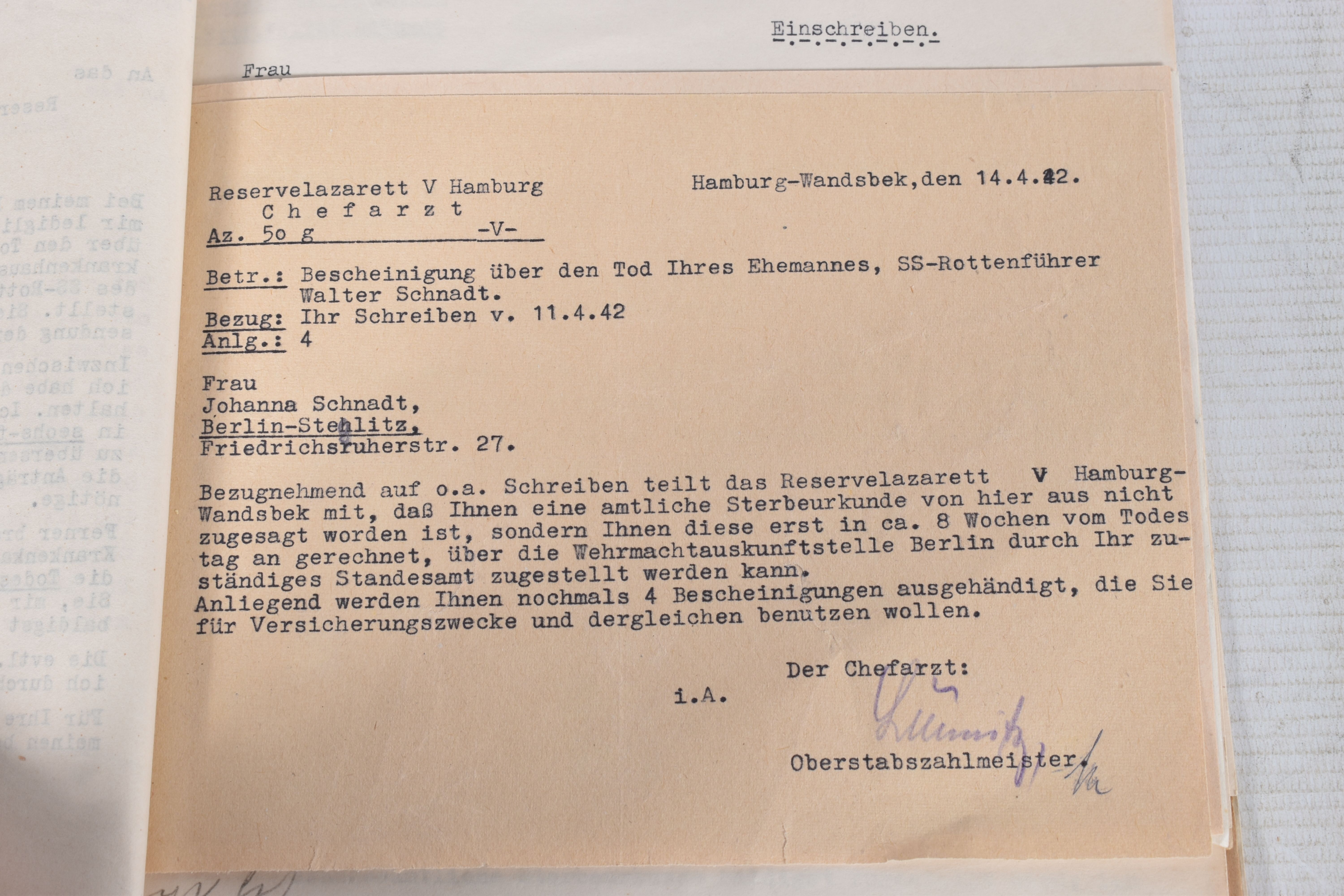 A LARGE COLLECTION OF DOCUMENTS FOR WALTER SCHNADT, to include documents, photo, and a card, he - Image 20 of 46