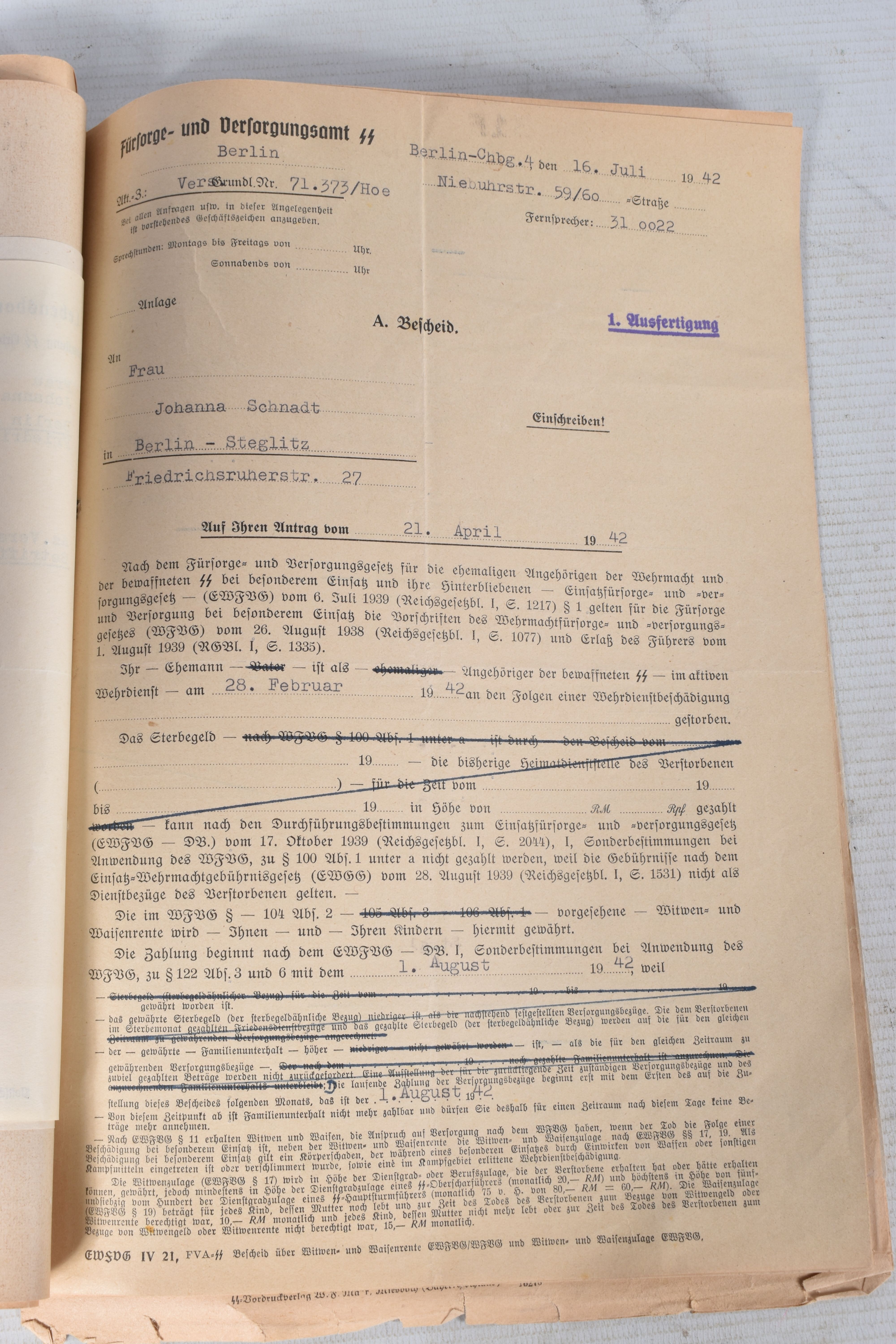 A LARGE COLLECTION OF DOCUMENTS FOR WALTER SCHNADT, to include documents, photo, and a card, he - Image 39 of 46