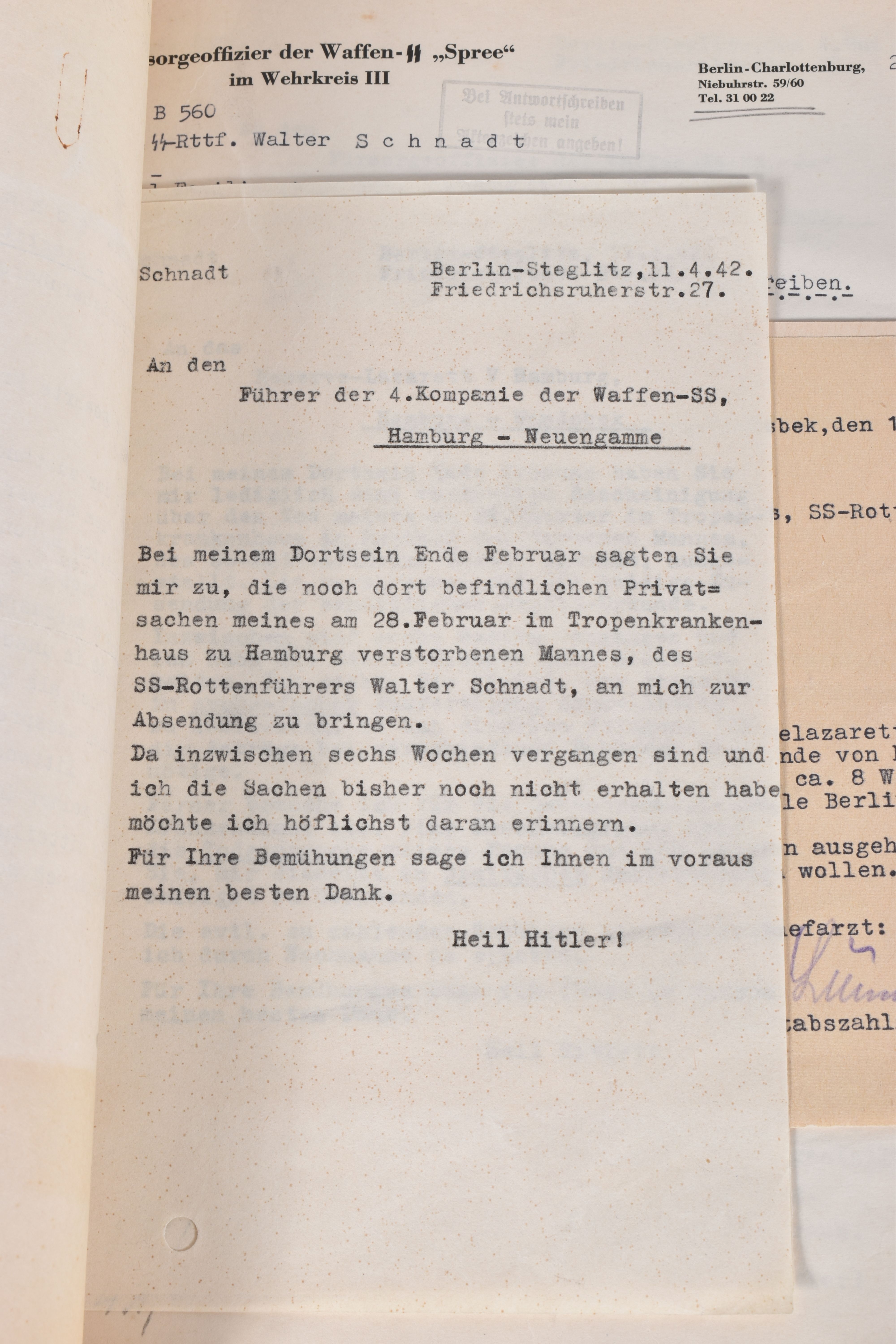 A LARGE COLLECTION OF DOCUMENTS FOR WALTER SCHNADT, to include documents, photo, and a card, he - Image 18 of 46