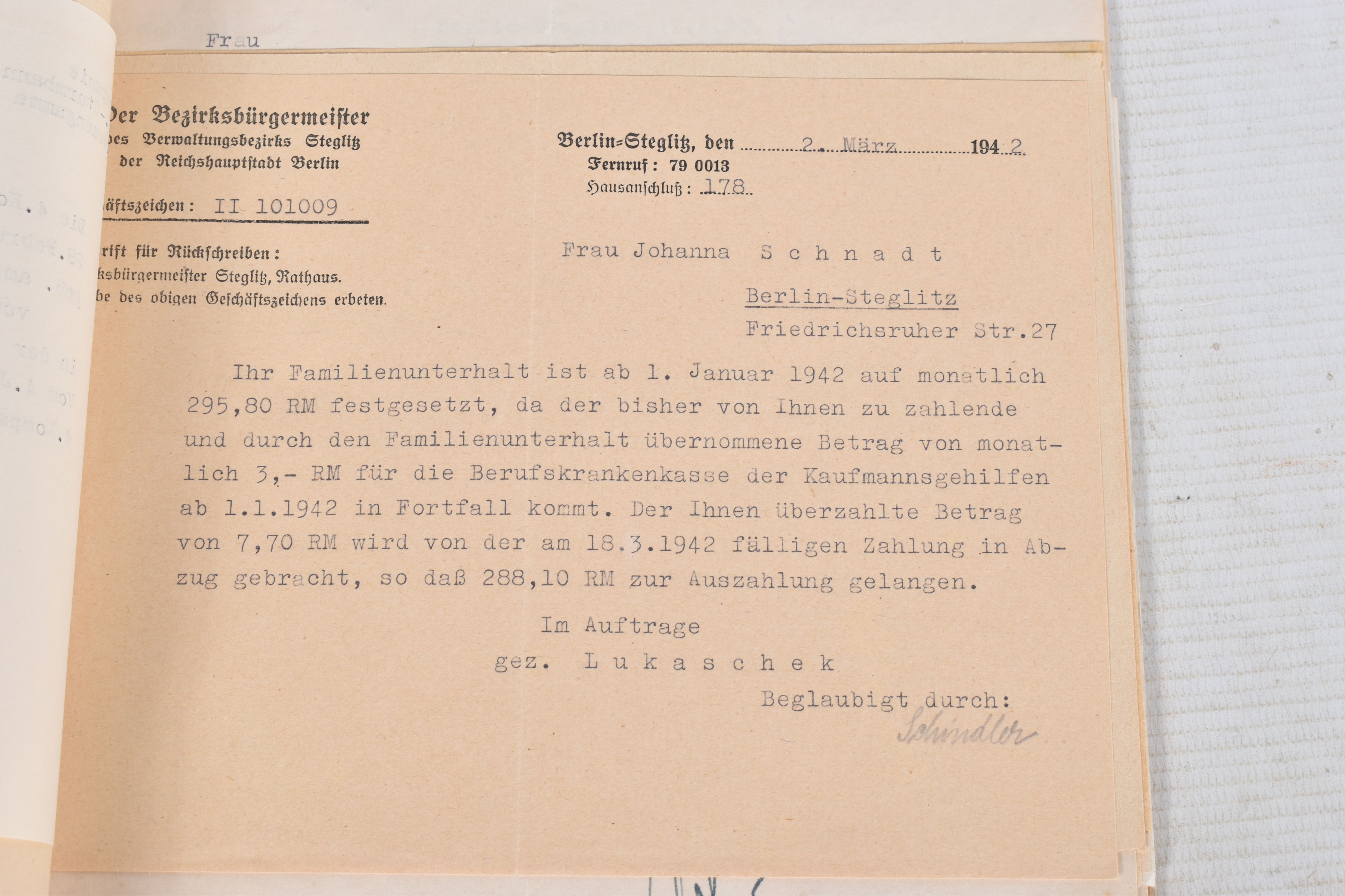 A LARGE COLLECTION OF DOCUMENTS FOR WALTER SCHNADT, to include documents, photo, and a card, he - Image 13 of 46