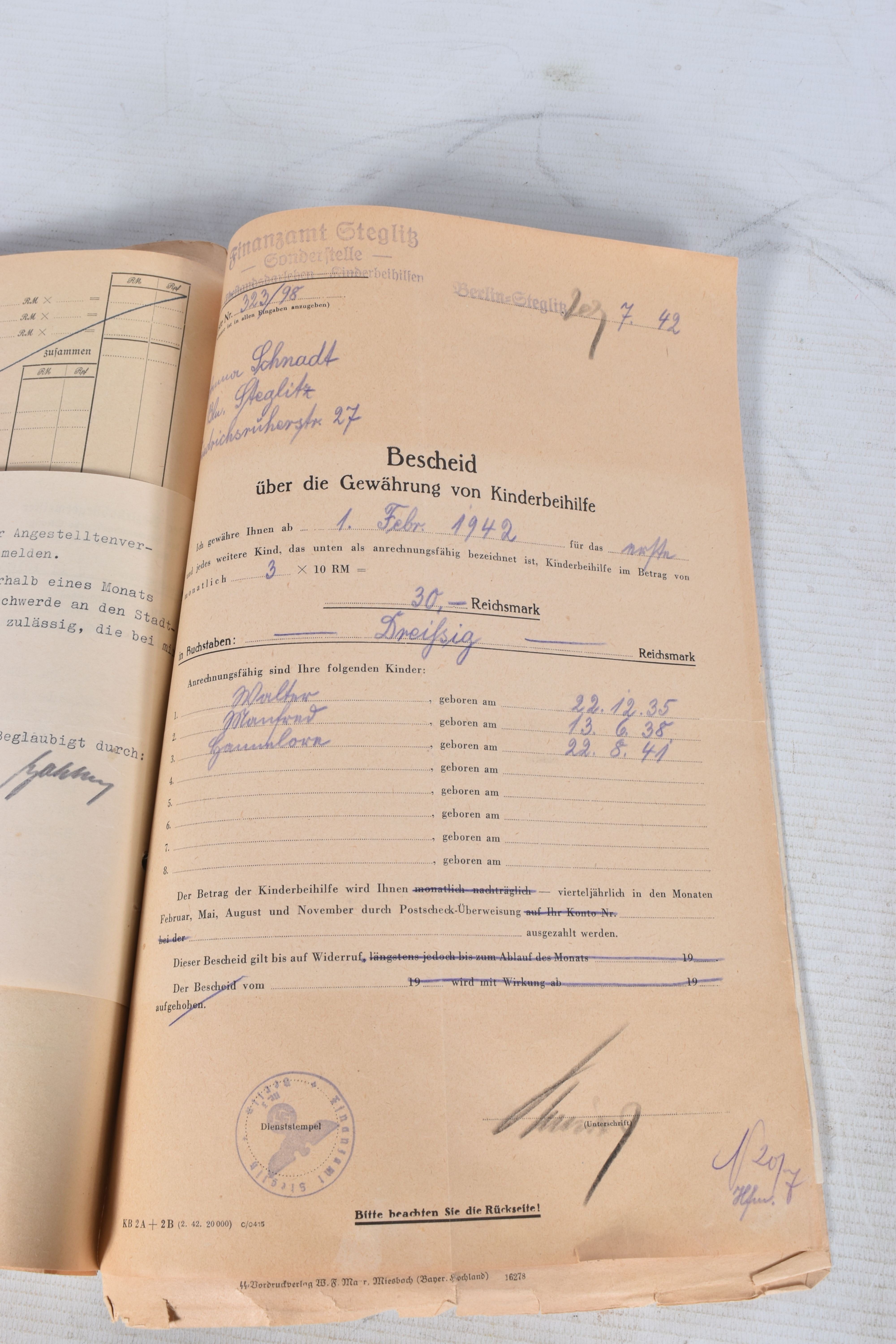 A LARGE COLLECTION OF DOCUMENTS FOR WALTER SCHNADT, to include documents, photo, and a card, he - Image 42 of 46