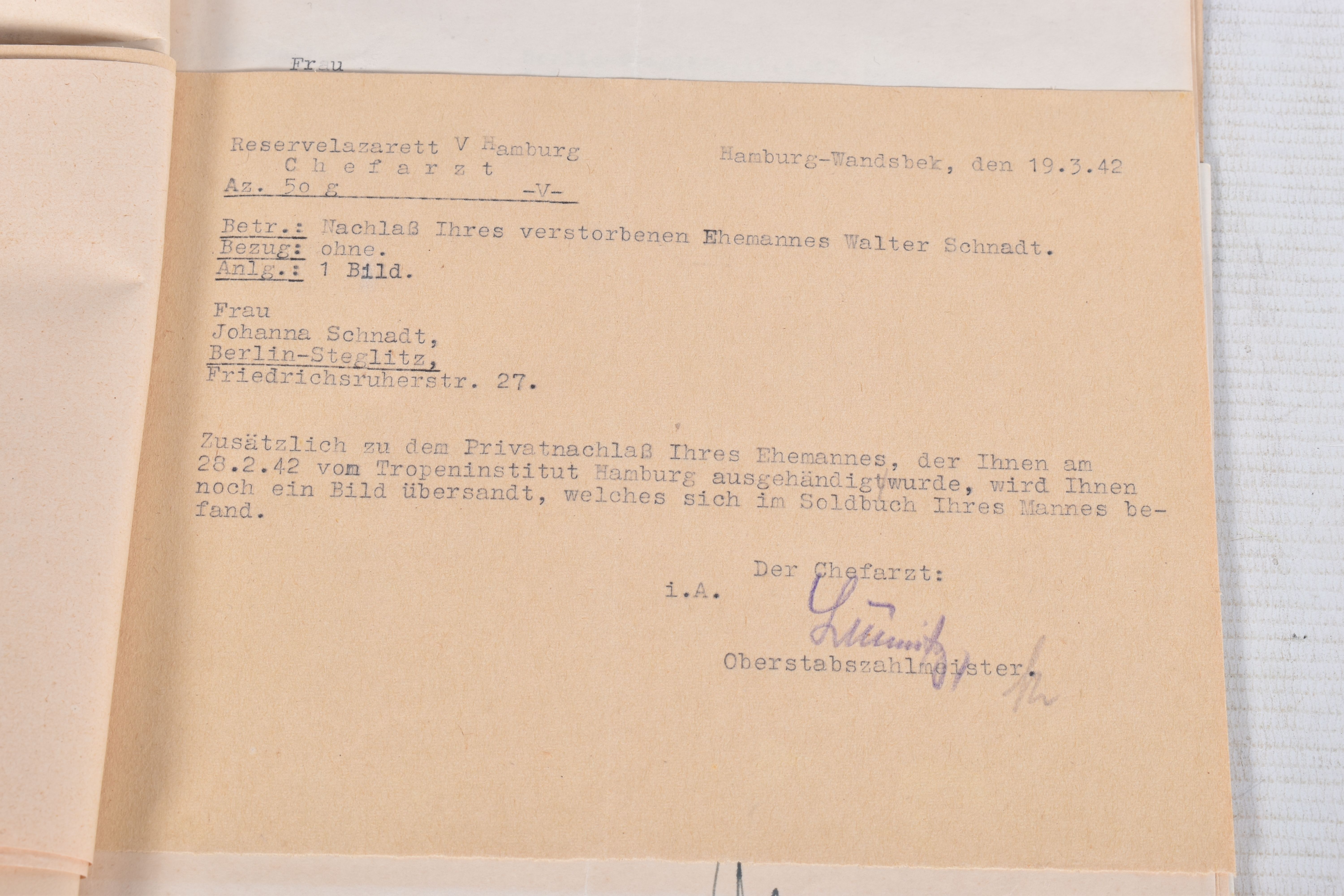A LARGE COLLECTION OF DOCUMENTS FOR WALTER SCHNADT, to include documents, photo, and a card, he - Image 16 of 46