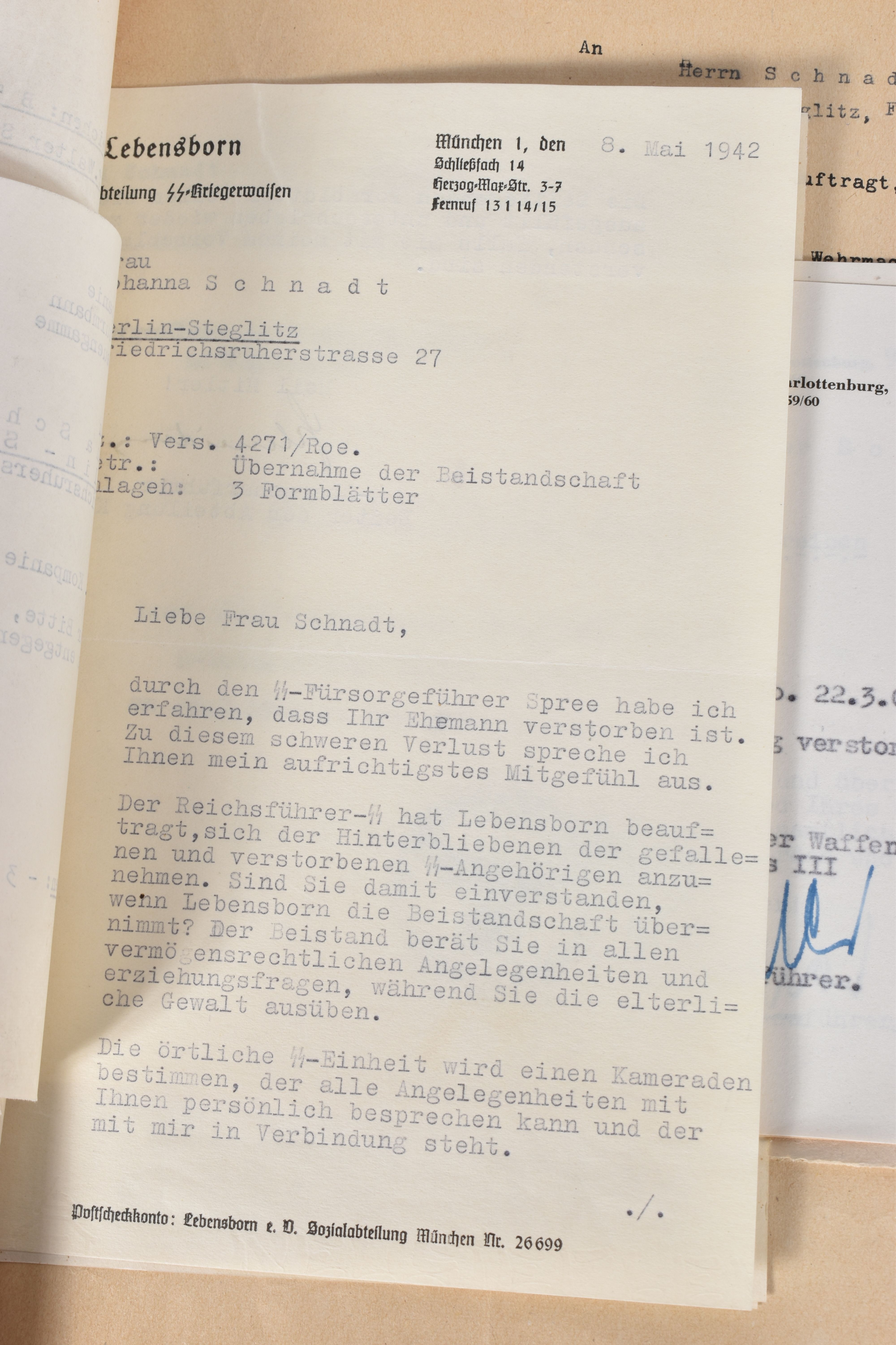 A LARGE COLLECTION OF DOCUMENTS FOR WALTER SCHNADT, to include documents, photo, and a card, he - Image 29 of 46