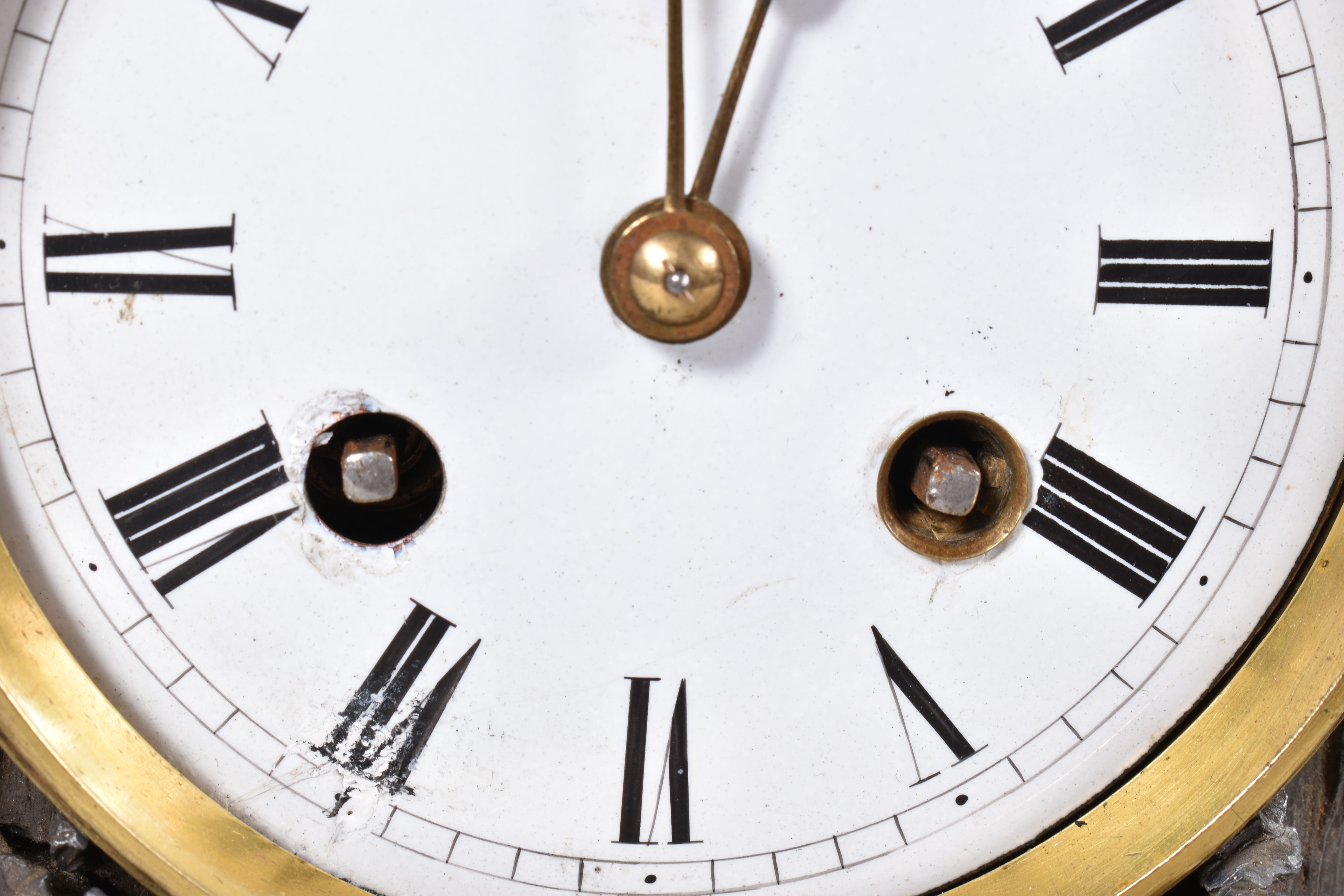 A TRENCH ART MANTLE CLOCK FORMED FROM A BOMB CASING, fitted with a late 19th century enamel dial and - Image 2 of 11