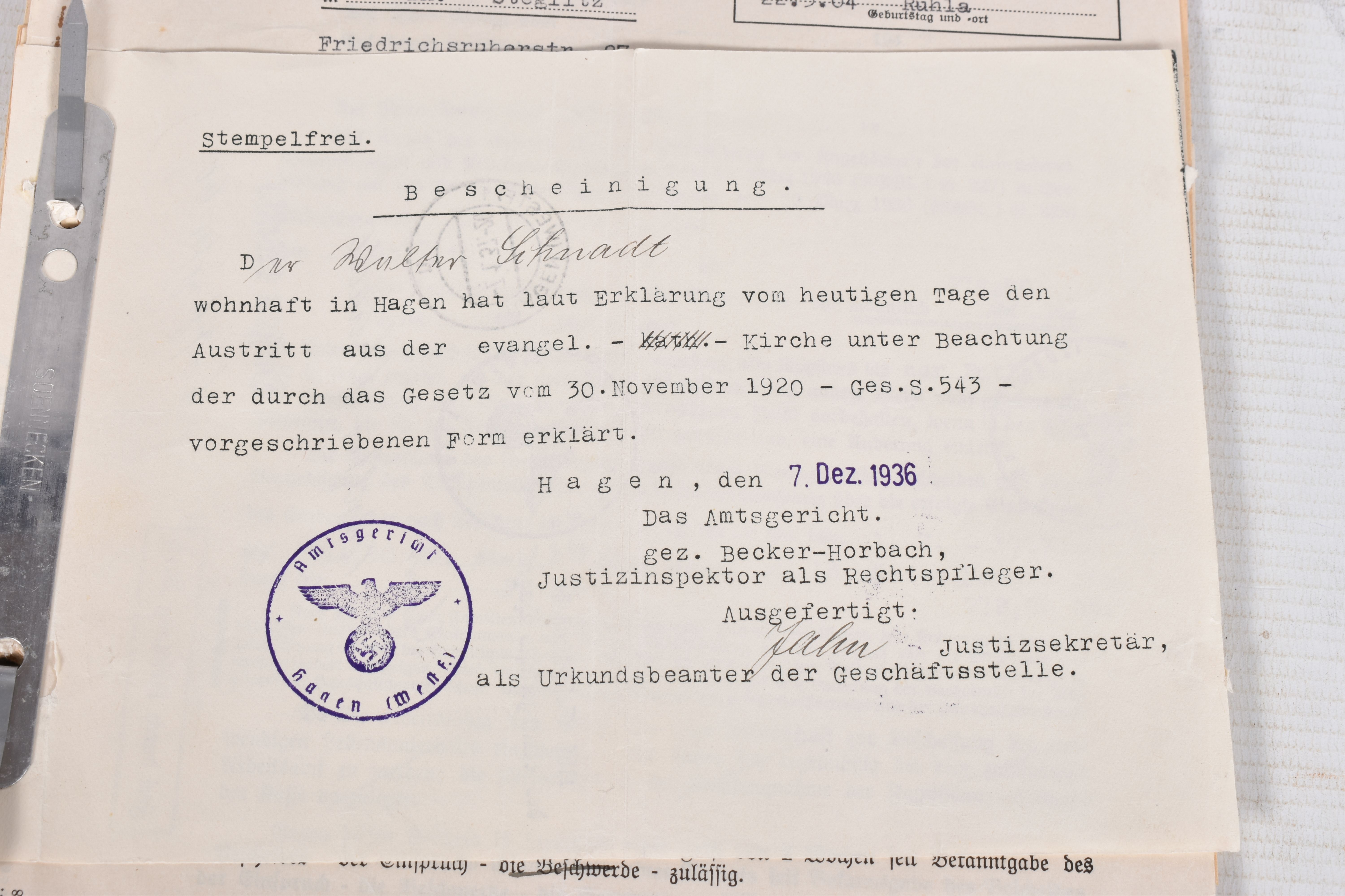 A LARGE COLLECTION OF DOCUMENTS FOR WALTER SCHNADT, to include documents, photo, and a card, he - Image 7 of 46