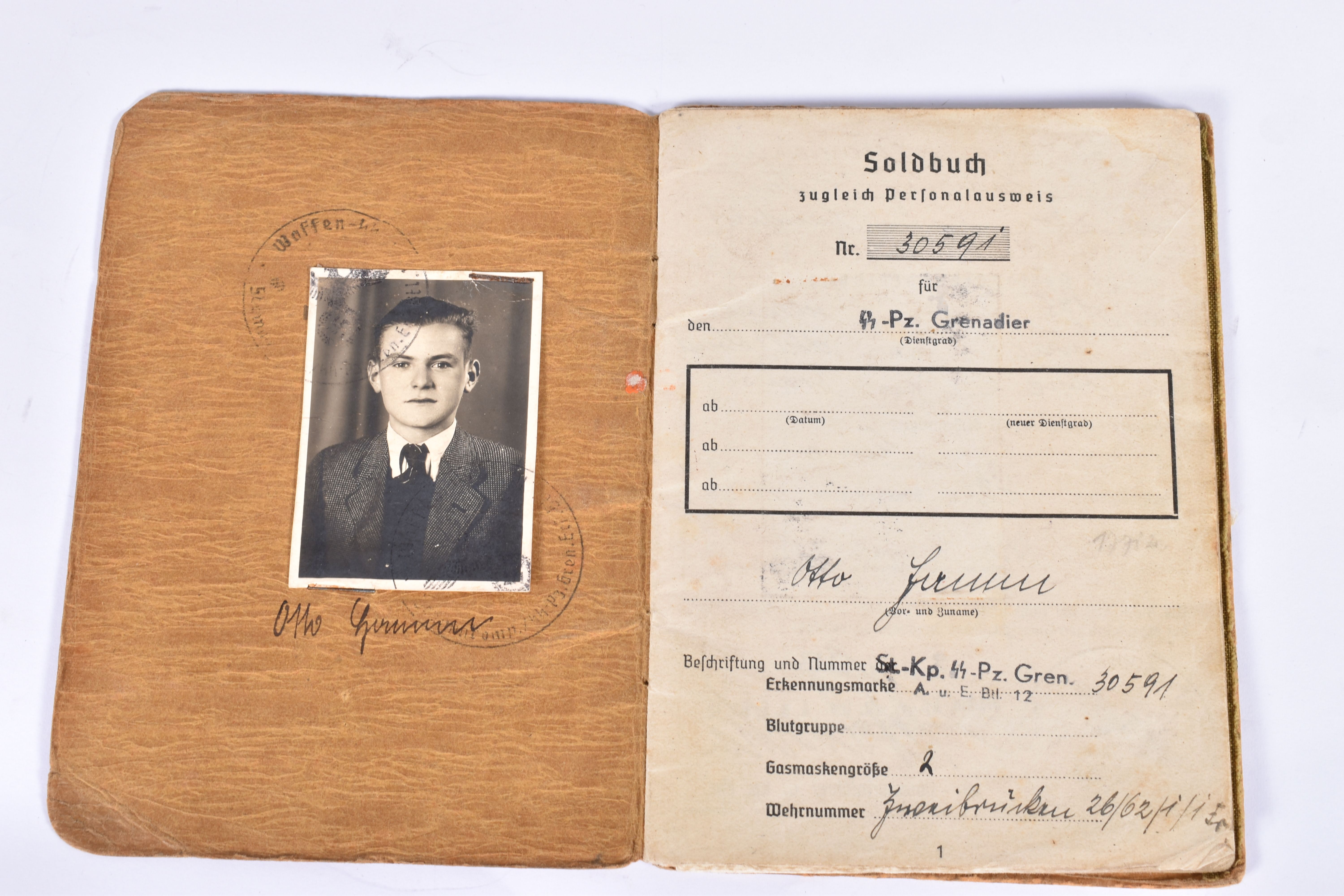 WWII SS SOLDBUCH SS PANZER GRENDADIER FOR OTTO HAMM, UNIT 3rd SS Panzer Grendadier Regt (Danish - Image 4 of 17