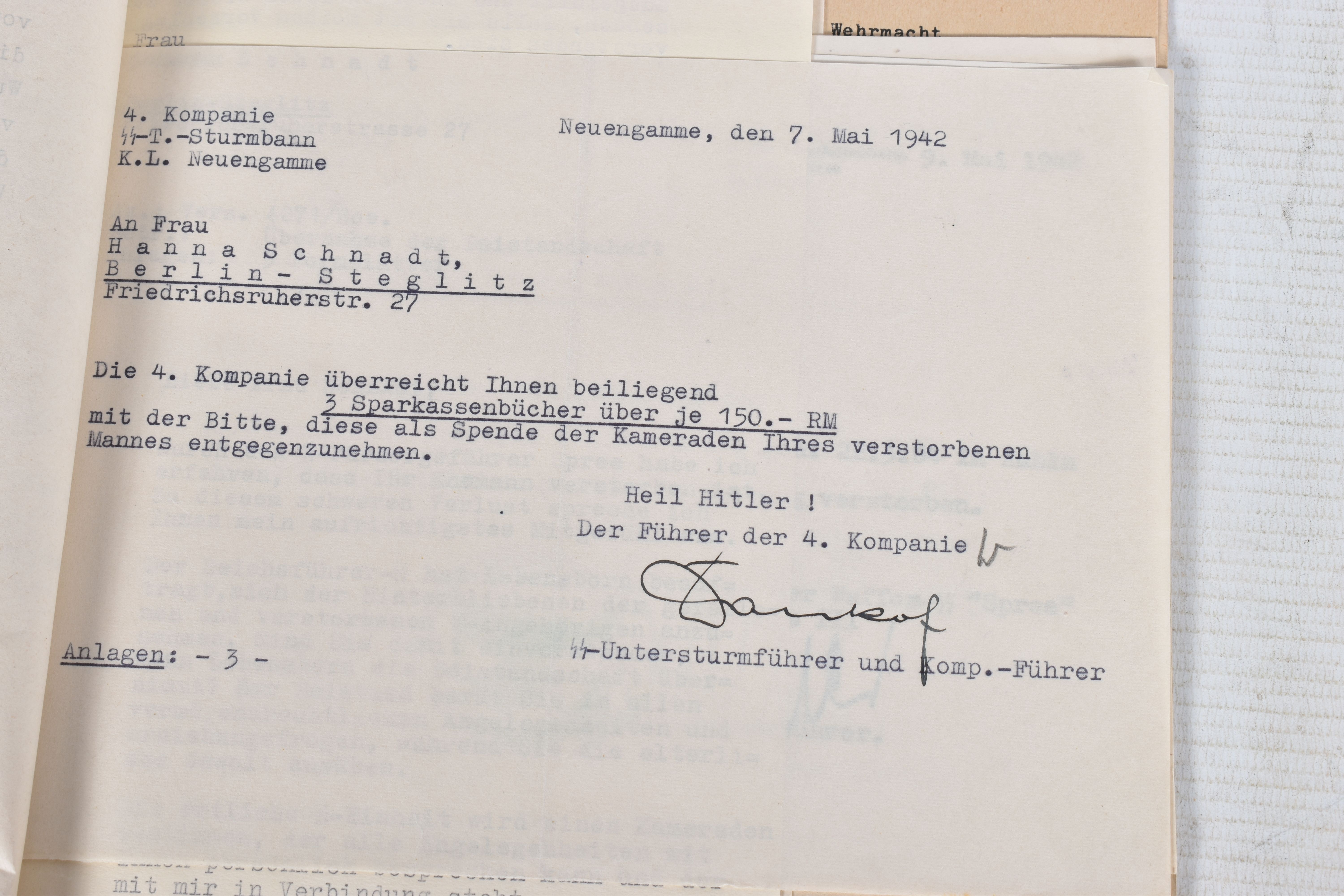 A LARGE COLLECTION OF DOCUMENTS FOR WALTER SCHNADT, to include documents, photo, and a card, he - Image 28 of 46