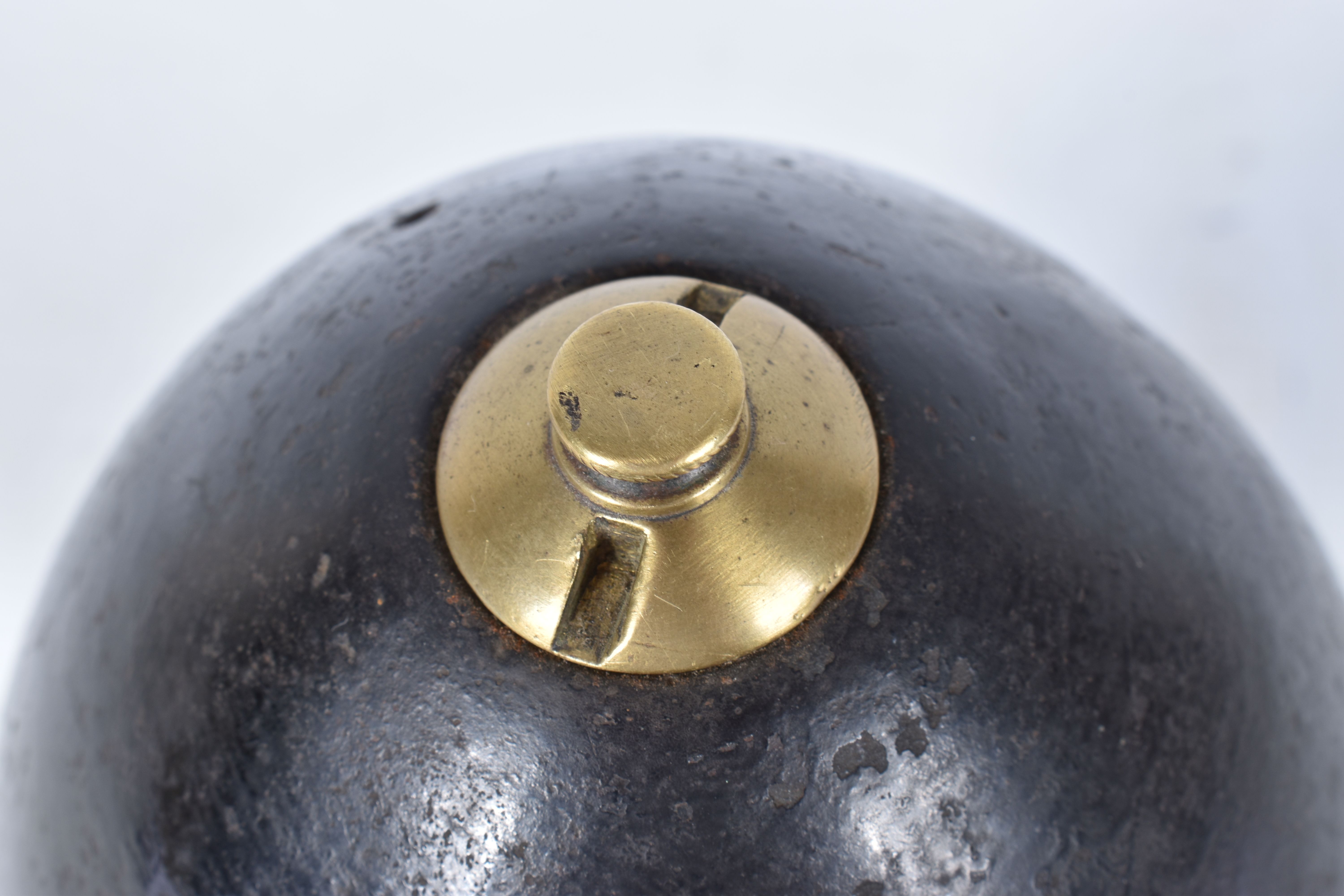 A TRENCH ART MANTLE CLOCK FORMED FROM A BOMB CASING, fitted with a late 19th century enamel dial and - Image 8 of 11