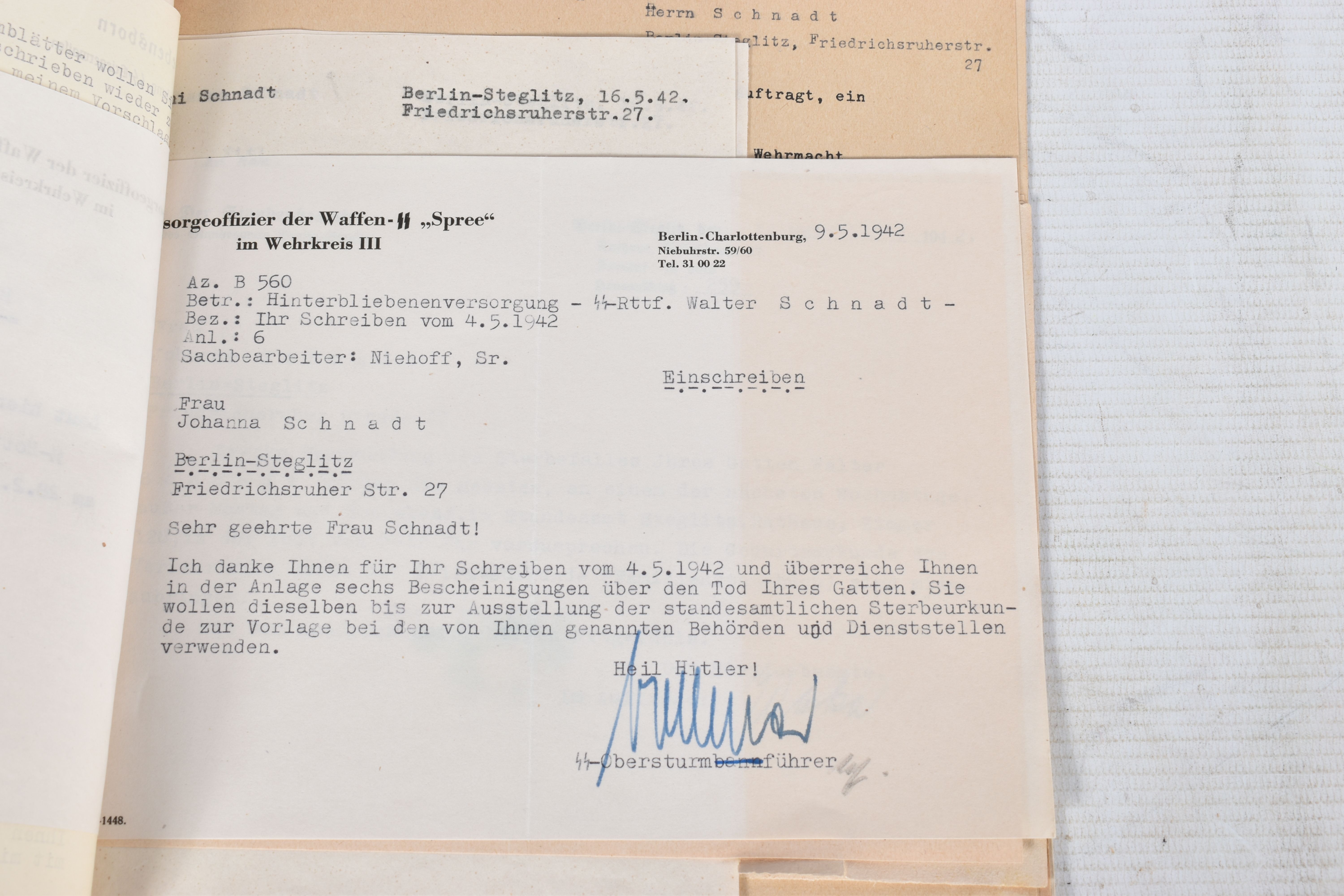 A LARGE COLLECTION OF DOCUMENTS FOR WALTER SCHNADT, to include documents, photo, and a card, he - Image 31 of 46