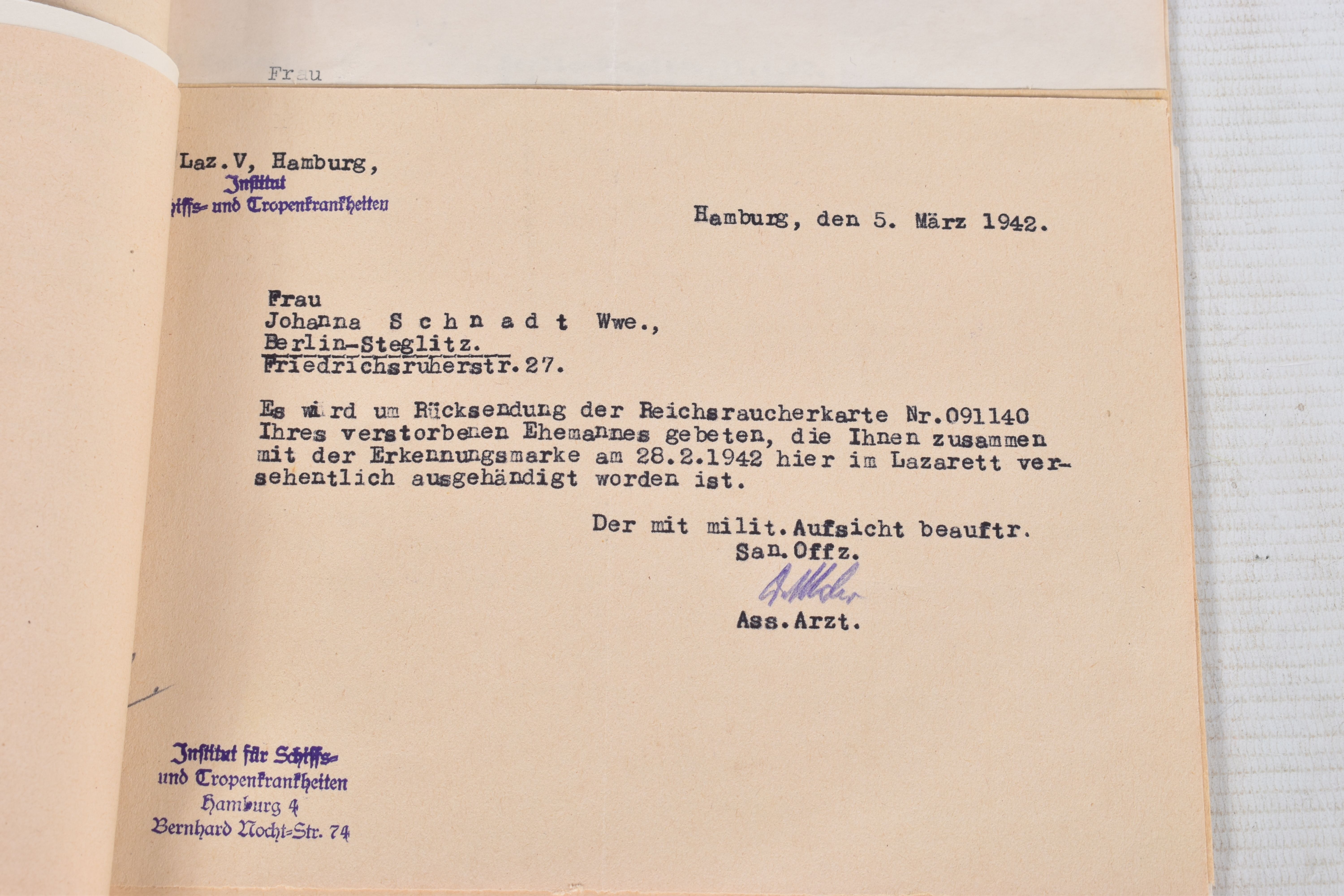 A LARGE COLLECTION OF DOCUMENTS FOR WALTER SCHNADT, to include documents, photo, and a card, he - Image 14 of 46