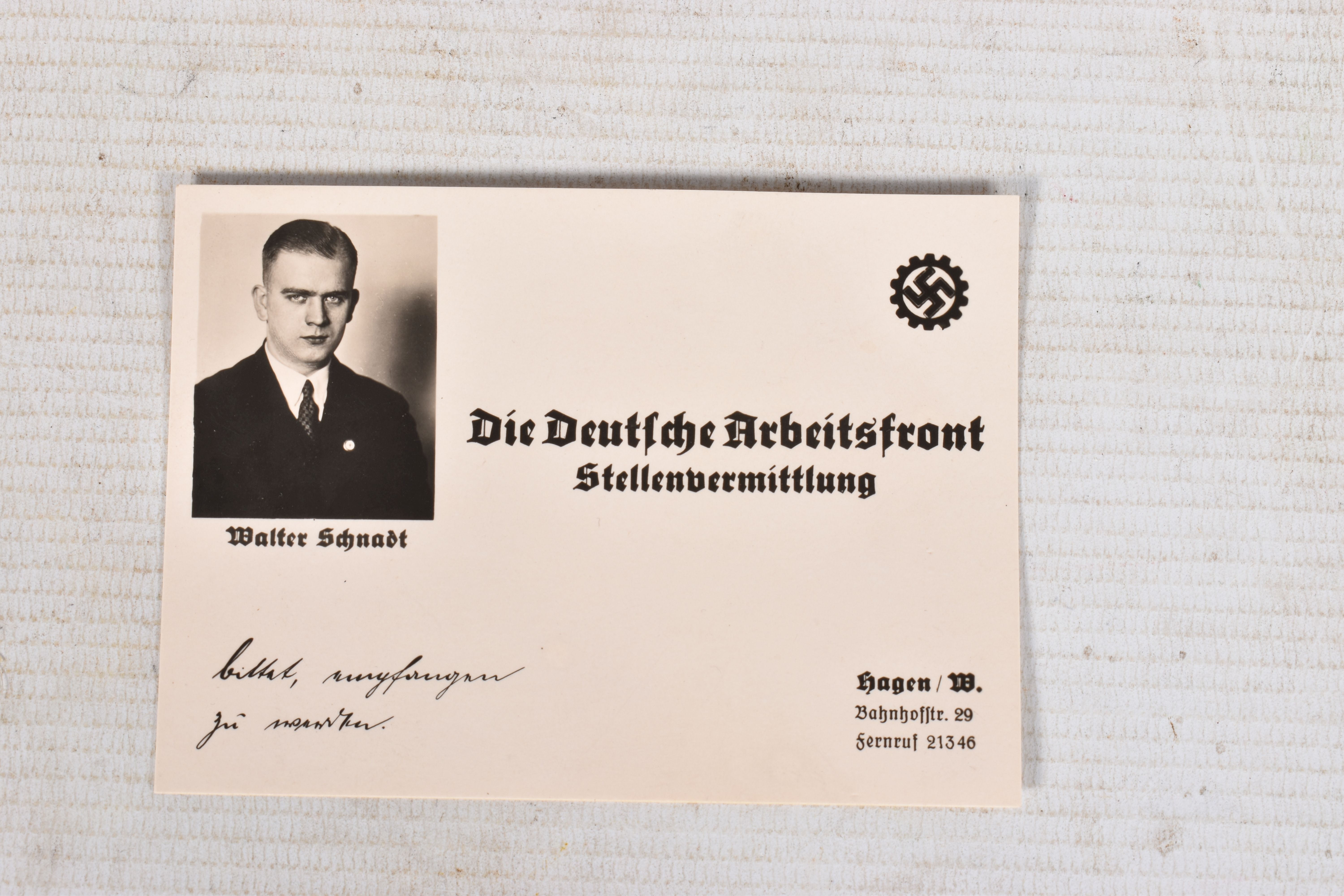 A LARGE COLLECTION OF DOCUMENTS FOR WALTER SCHNADT, to include documents, photo, and a card, he - Image 4 of 46