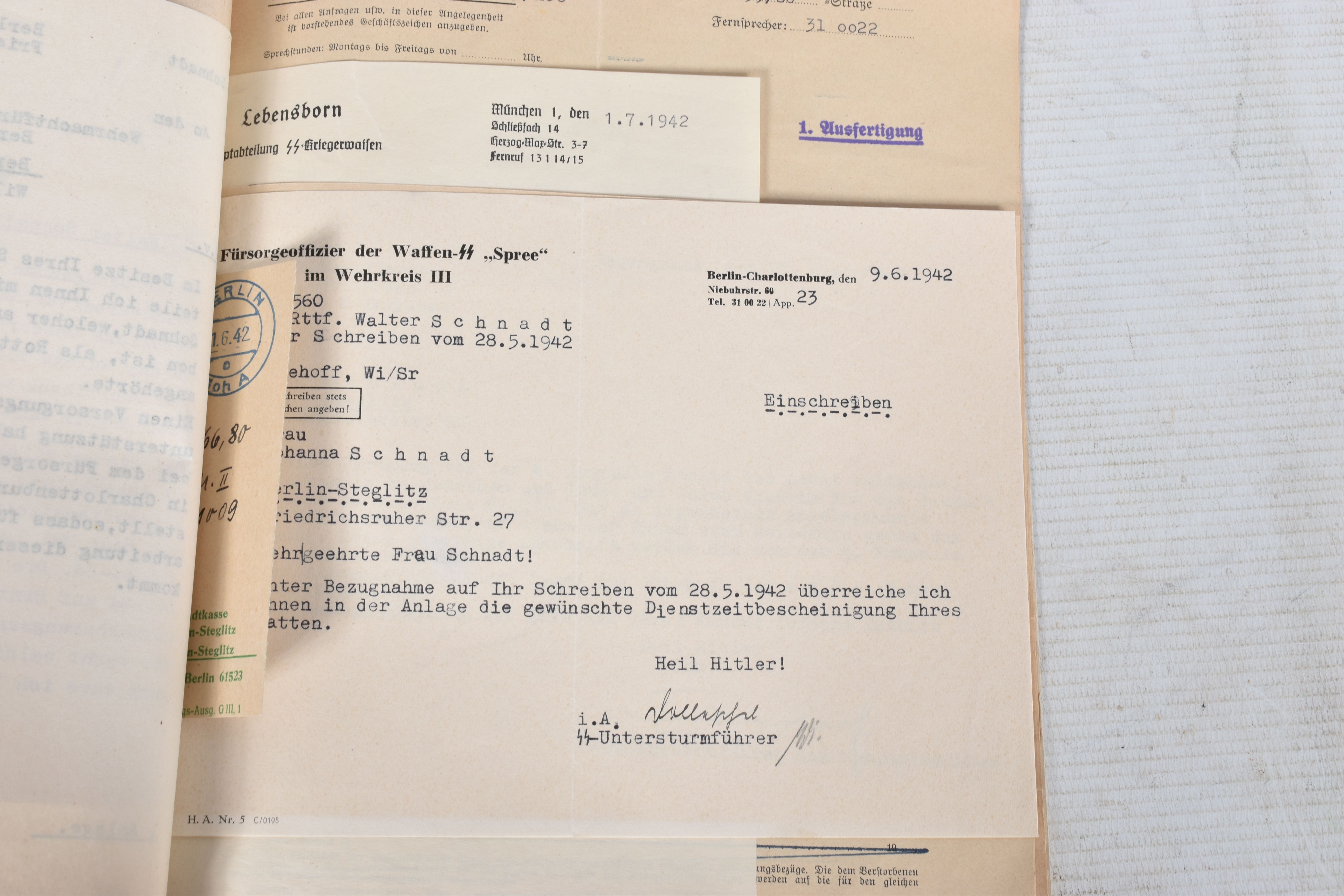 A LARGE COLLECTION OF DOCUMENTS FOR WALTER SCHNADT, to include documents, photo, and a card, he - Image 38 of 46