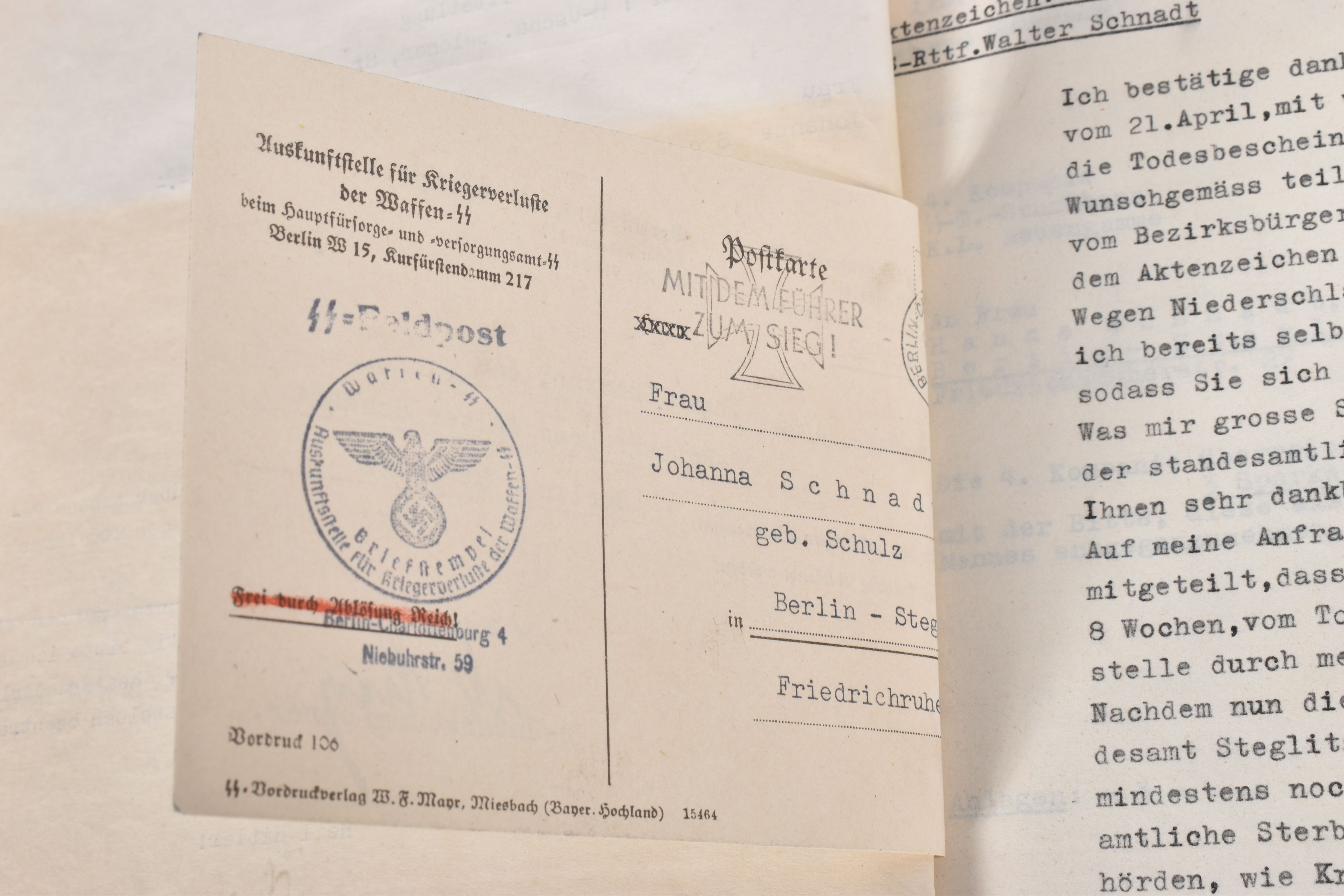 A LARGE COLLECTION OF DOCUMENTS FOR WALTER SCHNADT, to include documents, photo, and a card, he - Image 26 of 46