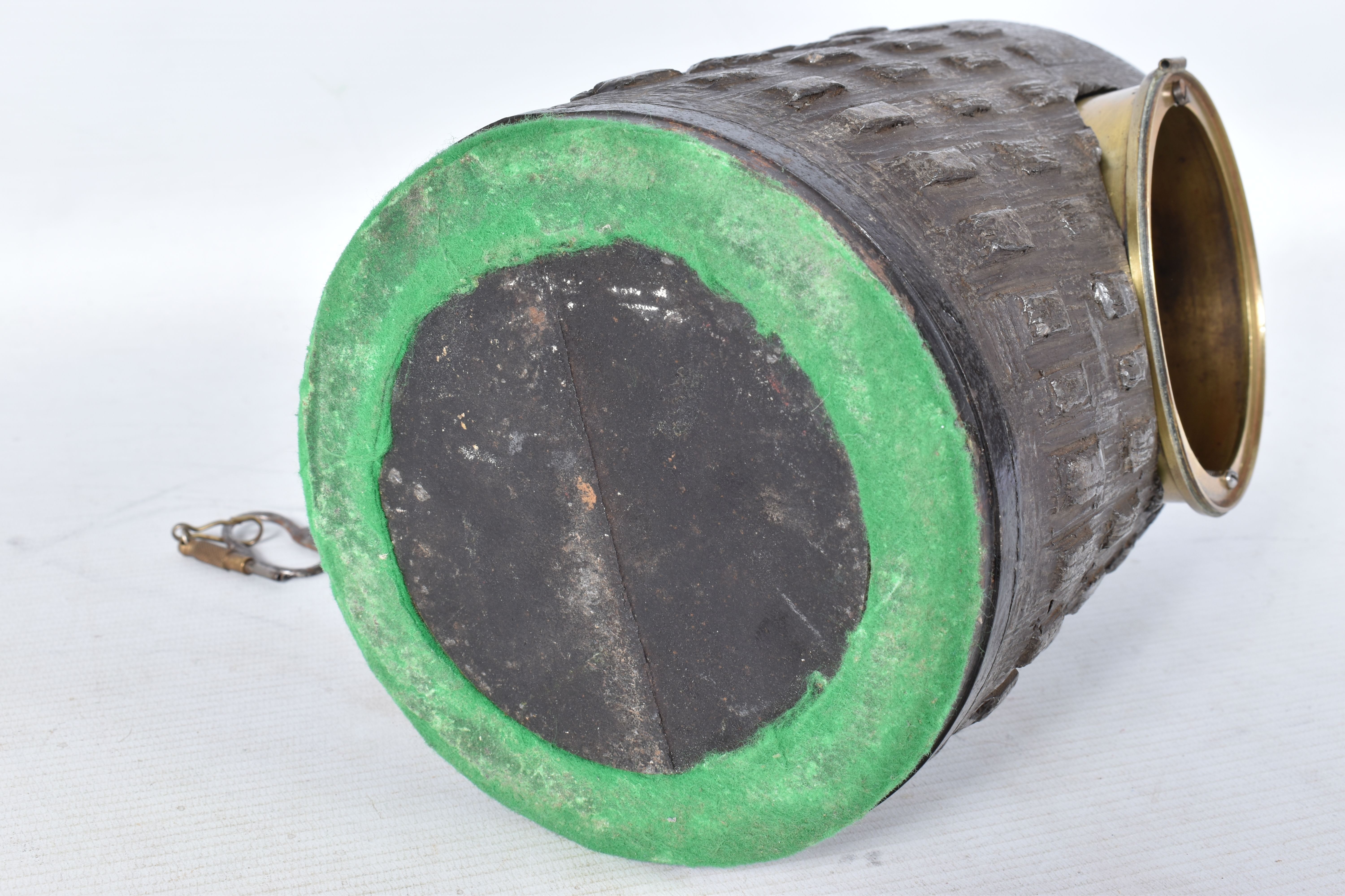 A TRENCH ART MANTLE CLOCK FORMED FROM A BOMB CASING, fitted with a late 19th century enamel dial and - Image 9 of 11