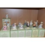 FOURTEEN BOXED ROYAL DOULTON BRAMBLY HEDGE FIGURES, comprising three 'Dusty And Baby' DBH26, 'Mrs