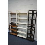 SIX FOLDING BOOKCASES, three painted, to include four bookcases and two corner bookcases (6)