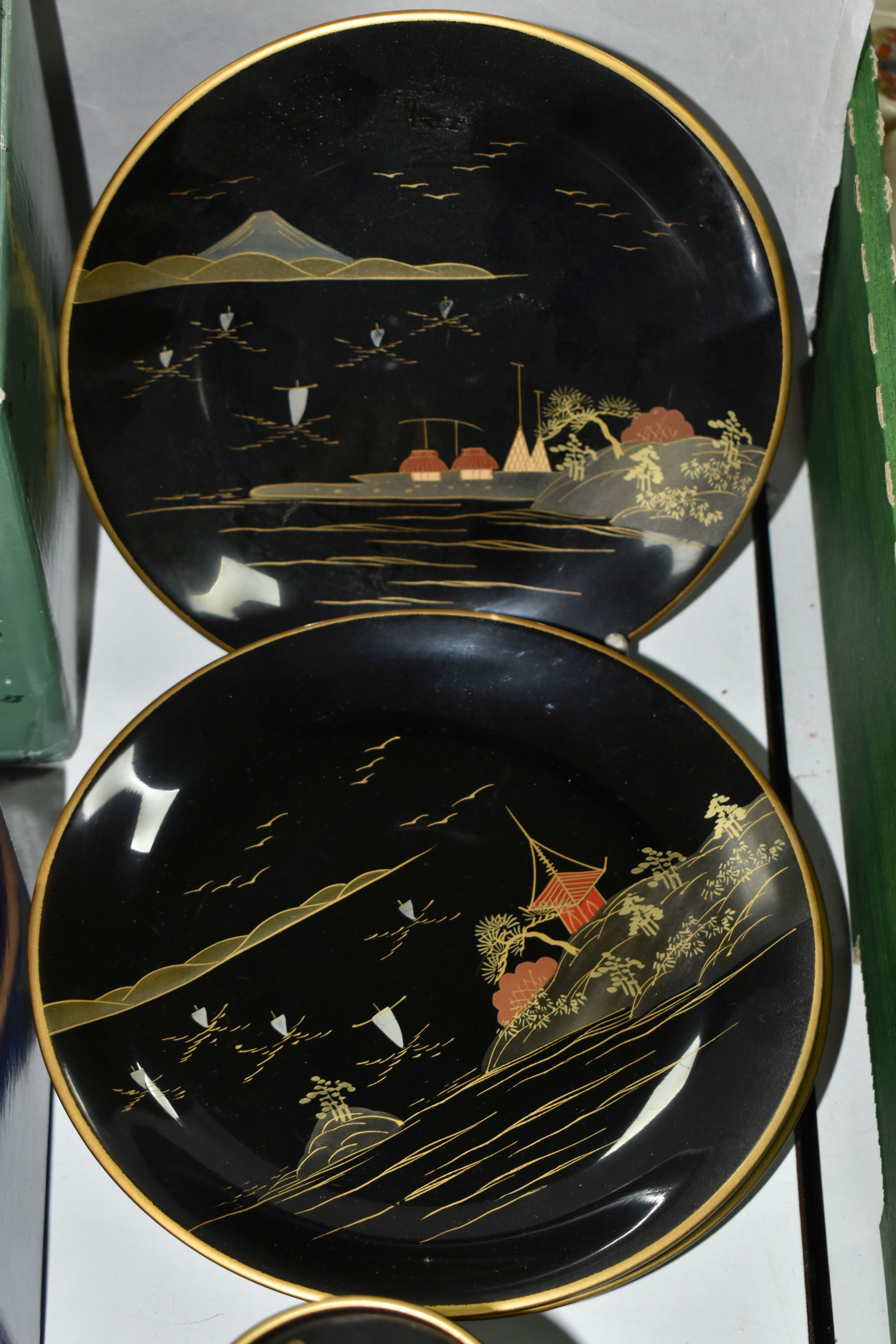 A CHINESE LACQUER WARE TEASET, comprising of a tray, six cups, saucers and spoons, teapot, milk - Image 6 of 8