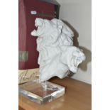 A BOXED LIMITED EDITION ROYAL DOULTON CLASSICS 'LIONS' PARIAN WARE SCULPTURE, of the heads of a lion