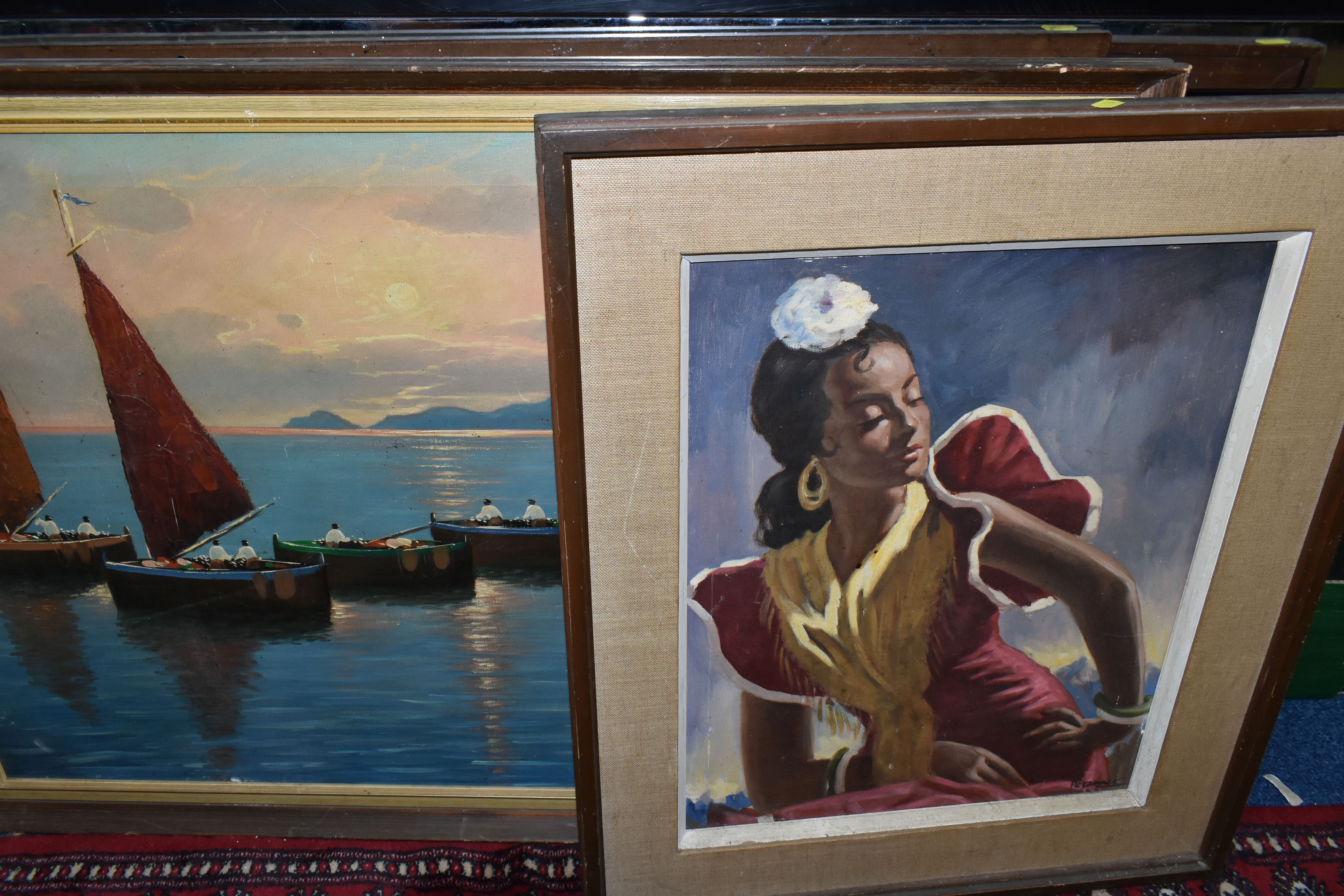 THREE BOXES OF BOOKS AND SUNDRIES, to include two framed oils on canvas, two large carved wooden - Image 8 of 11