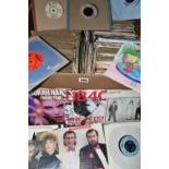 A BOX OF VINYL SINGLES, over three hundred records, artists to include Ian Drury and the Blockheads,