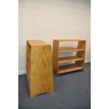 TWO BESPOKE A FRAME STYLE BOOKSHELVES with three static shelves, width 113cm x depth at top 40cm x