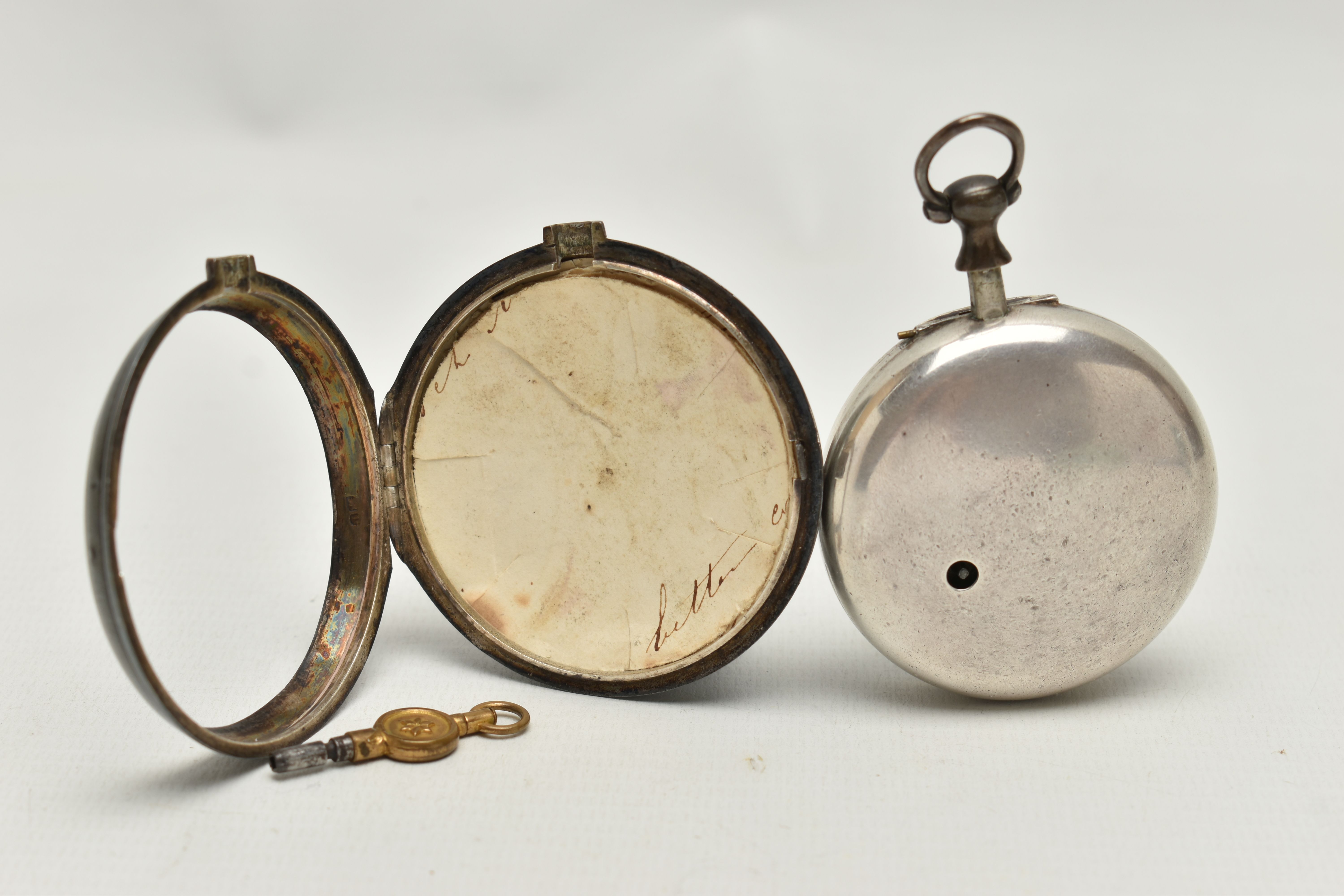 A GEORGE III SILVER PAIR CASED POCKET WATCH, the white enamel dial with Arabic numerals, painted - Image 4 of 9