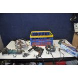 A TRAY CONTAINING POWER TOOLS comprising of a Makita TM3000c multi tool, a Bosch PSB 400-2 Drill,