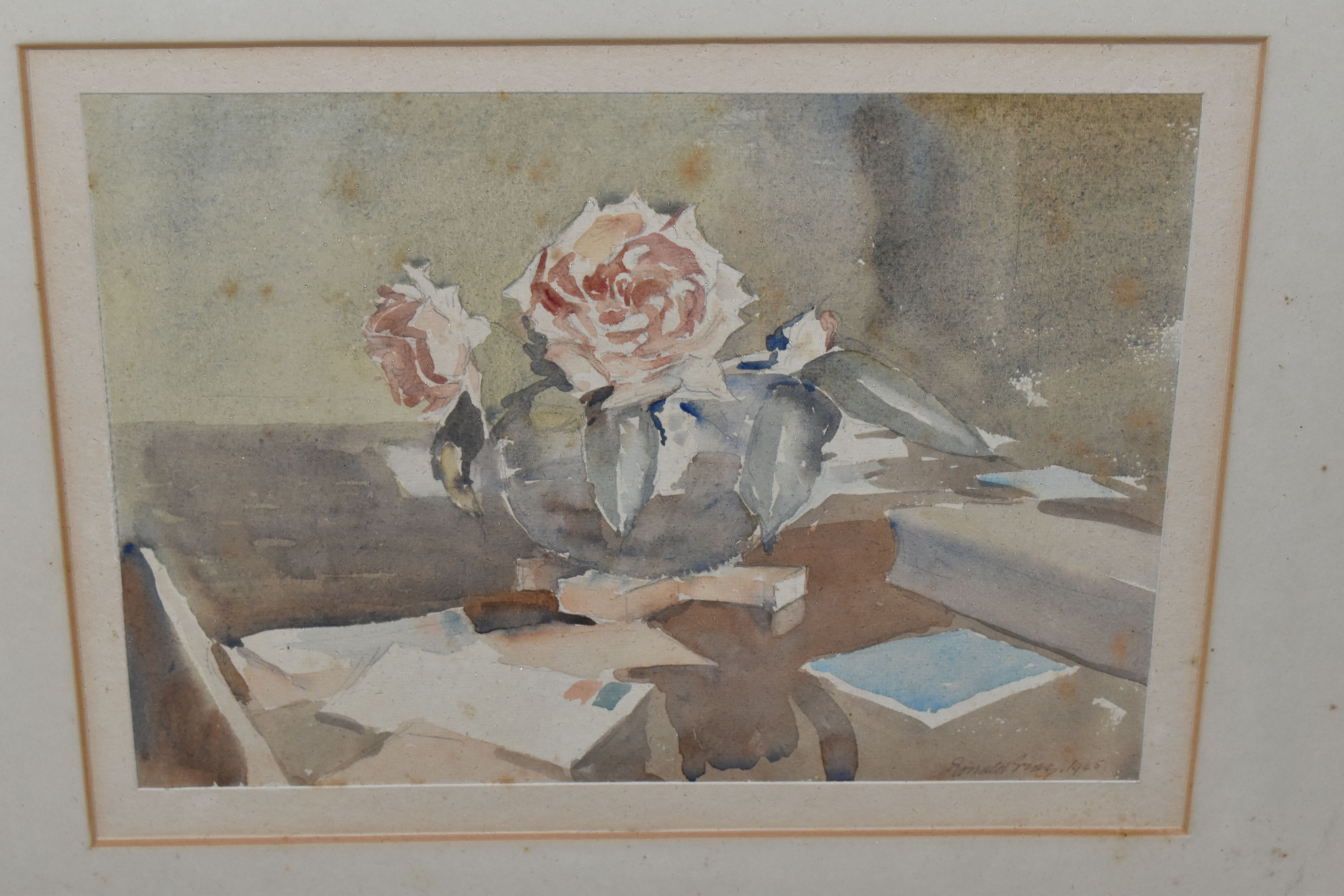 FOUR 19TH AND 20TH CENTURY WATERCOLOURS, comprising Ronald Gray (British 1868-1951) two still life - Image 5 of 5