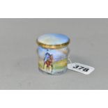 A PETER GRAVES (HERITAGE COLLECTIONS ENGLISH ENAMEL BOXES) CYLINDRICAL BOX WITH HINGED COVER, hand