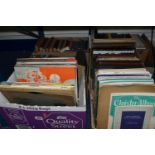 SIX BOXES OF BOOKS AND MUSIC SCORES, and Classical Music LP's, approximately 105 book titles include