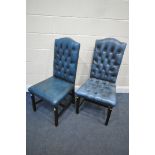 TWO PALE BLUE BUTTONED DINING CHAIRS