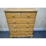 A MODERN PINE CHEST OF TWO SHORT OVER FOUR LONG DRAWERS, width 90cm x depth 41cm x height 107cm (