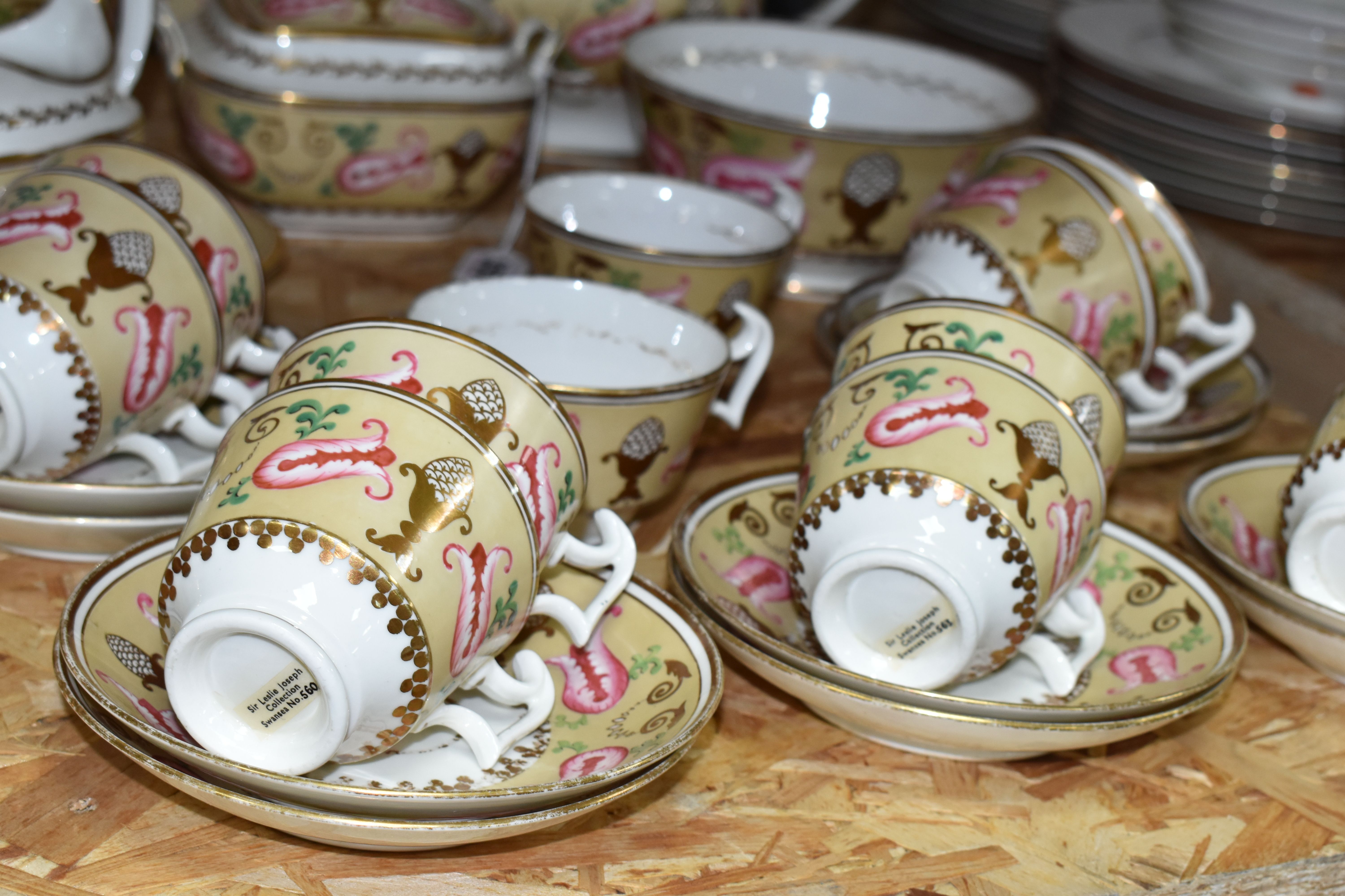 AN EARLY 19TH CENTURY SWANSEA PORCELAIN TEA SERVICE, pattern no. 257, decorated with pink and - Image 2 of 5