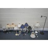 A SELECTION OF MODERN TABLE LAMPS, of various styles and materials, along with a Bel Ed reading lamp