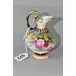 A SMALL ROYAL WORCESTER JUG, painted with pink roses, shape number 209, with green printed backstamp