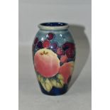A MOORCROFT POTTERY 'FINCHES' VASE, of baluster form, the graduating blue ground decorated in the