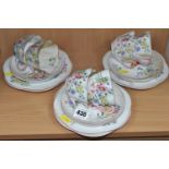A SHELLEY 'WILD FLOWERS' 13668 PATTERN TEA SET, pale pink handles and edges, comprising six cups,